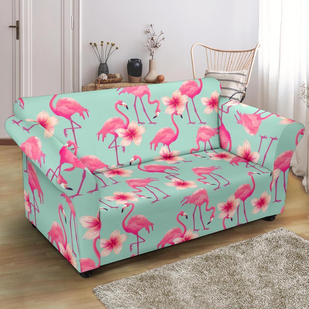 Tropical Flamingo Hibiscus Hawaiian Floral Pattern Print Loveseat Cover-grizzshop