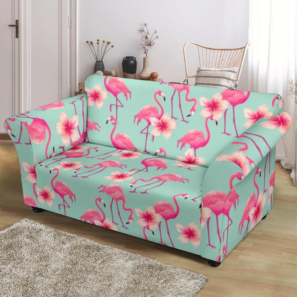 Tropical Flamingo Hibiscus Hawaiian Floral Pattern Print Loveseat Cover-grizzshop