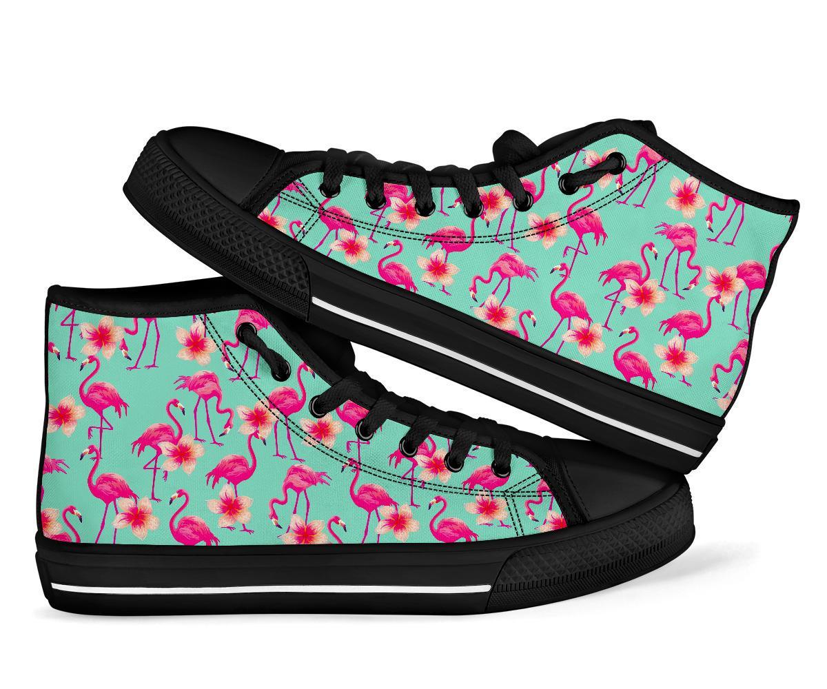 Tropical Flamingo Hibiscus Hawaiian Floral Pattern Print Men Women's High Top Shoes-grizzshop