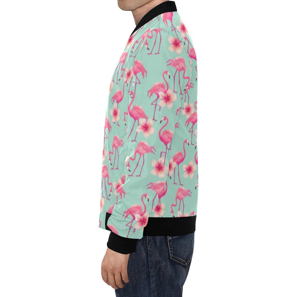 Tropical Flamingo Hibiscus Hawaiian Floral Pattern Print Men's Bomber Jacket-grizzshop