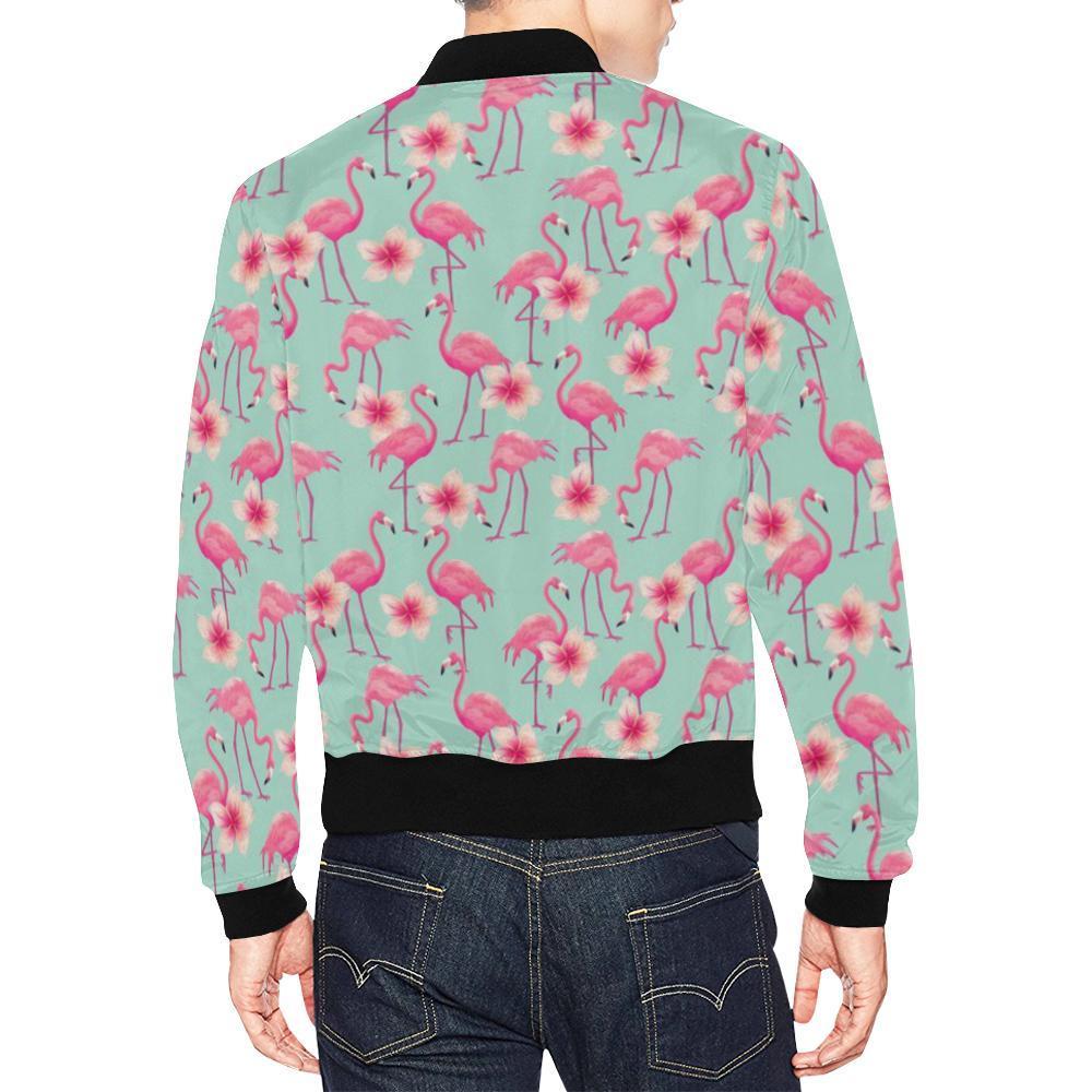 Tropical Flamingo Hibiscus Hawaiian Floral Pattern Print Men's Bomber Jacket-grizzshop