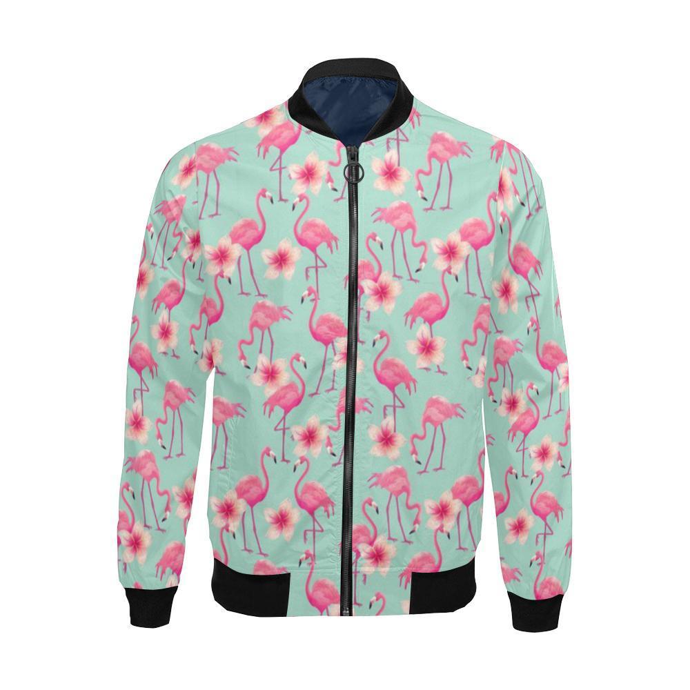 Tropical Flamingo Hibiscus Hawaiian Floral Pattern Print Men's Bomber Jacket-grizzshop