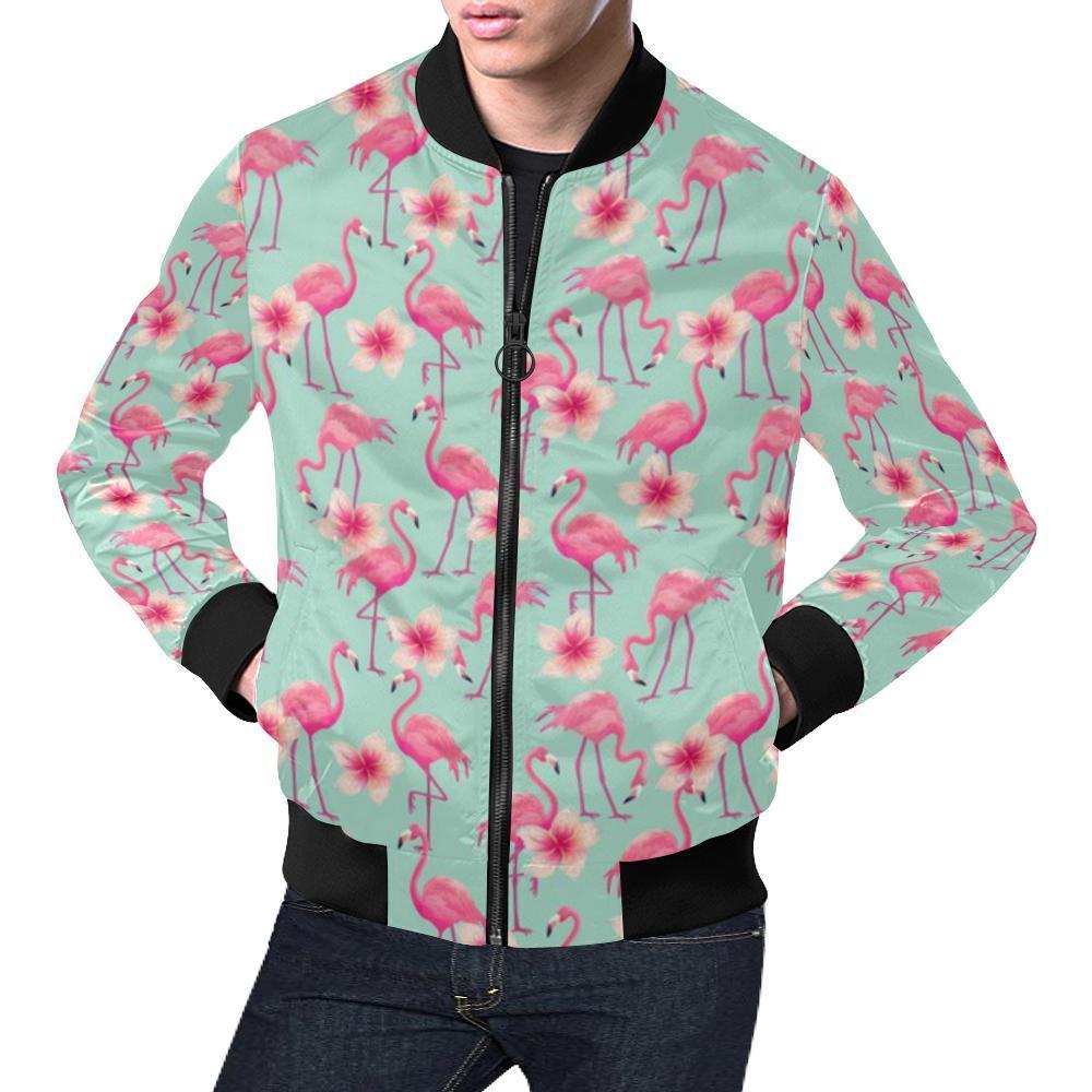 Tropical Flamingo Hibiscus Hawaiian Floral Pattern Print Men's Bomber Jacket-grizzshop