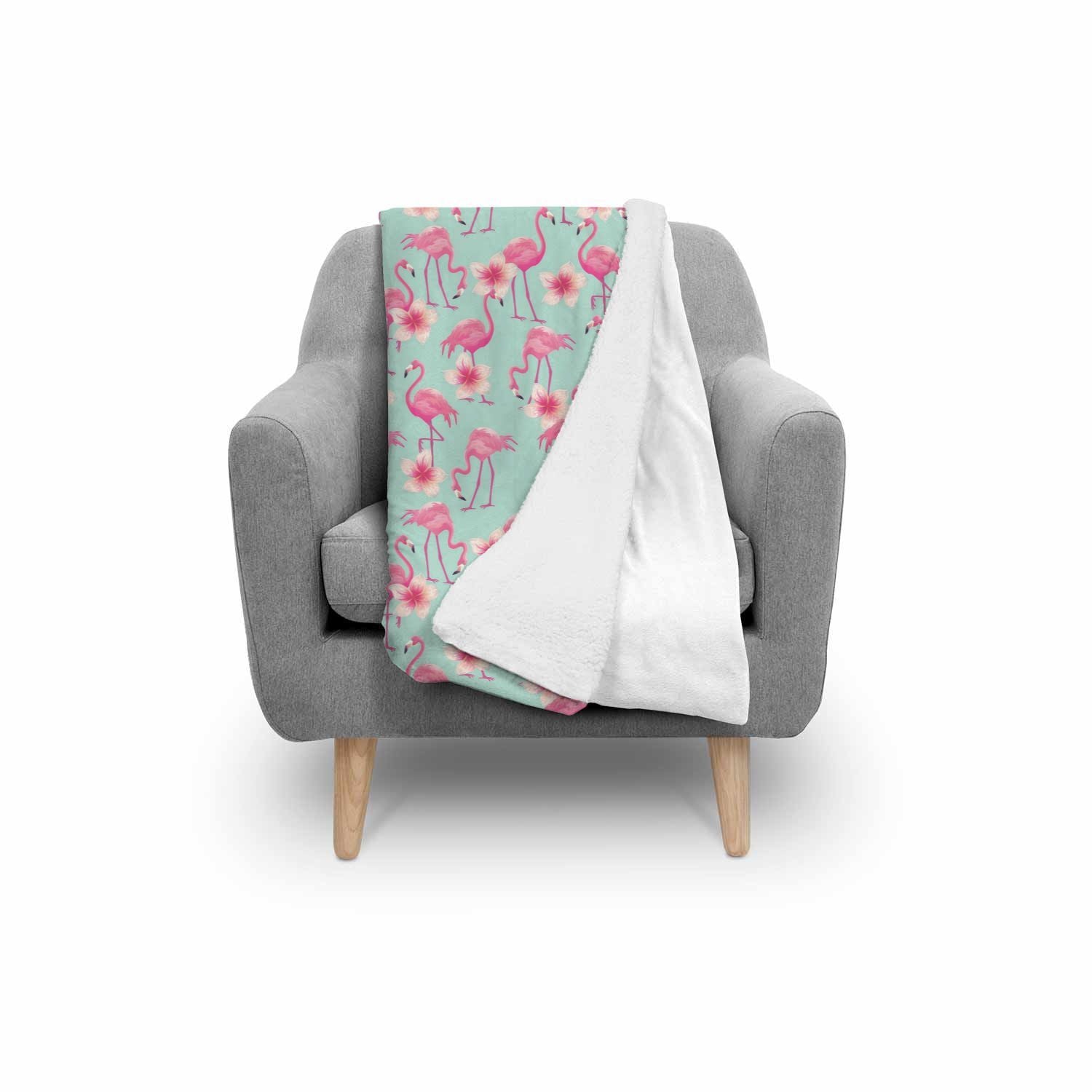 Tropical Flamingo Hibiscus Hawaiian Floral Pattern Print Throw Blanket-grizzshop