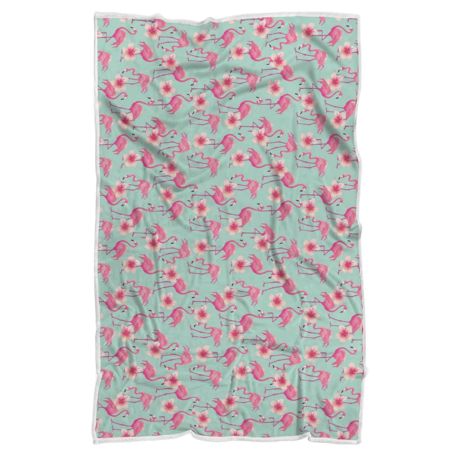 Tropical Flamingo Hibiscus Hawaiian Floral Pattern Print Throw Blanket-grizzshop