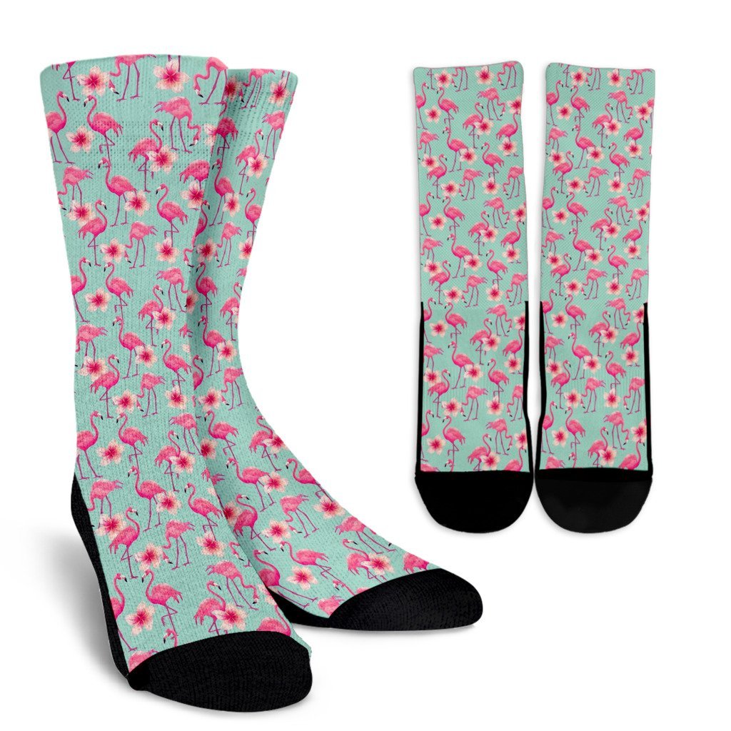 Tropical Flamingo Hibiscus Hawaiian Floral Pattern Print Unisex Crew Socks-grizzshop