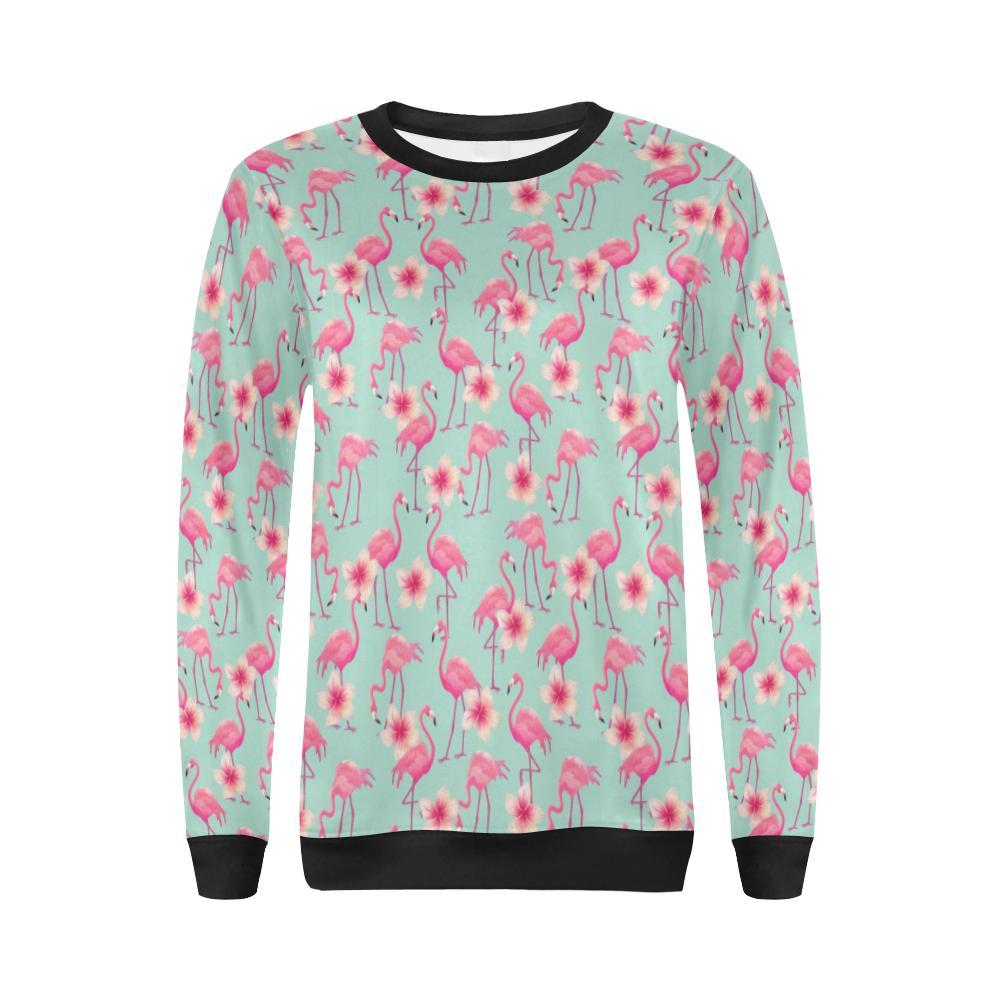 Tropical Flamingo Hibiscus Hawaiian Floral Pattern Print Women Crewneck Sweatshirt-grizzshop