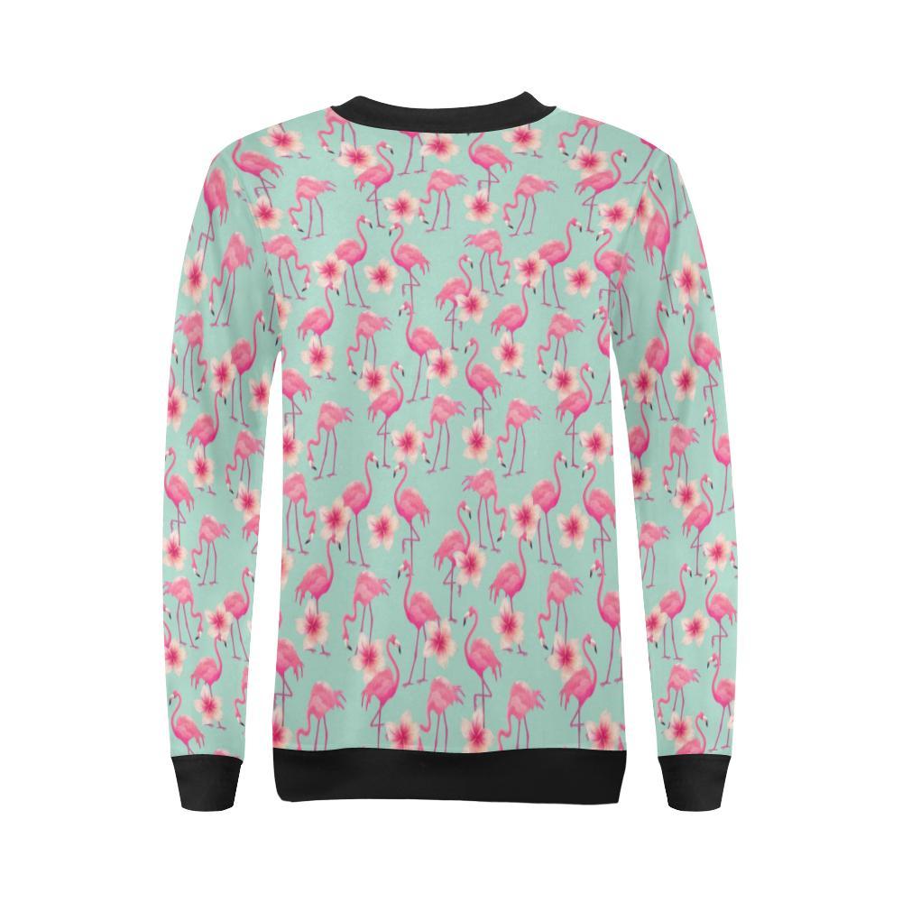 Tropical Flamingo Hibiscus Hawaiian Floral Pattern Print Women Crewneck Sweatshirt-grizzshop