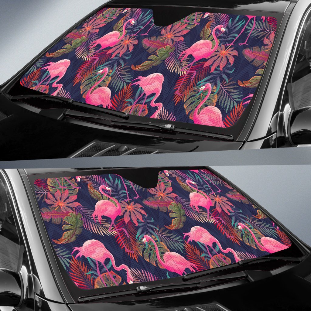 Tropical Flamingo Palm Leaves Hawaiian Floral Pattern Print Car Sun Shade-grizzshop