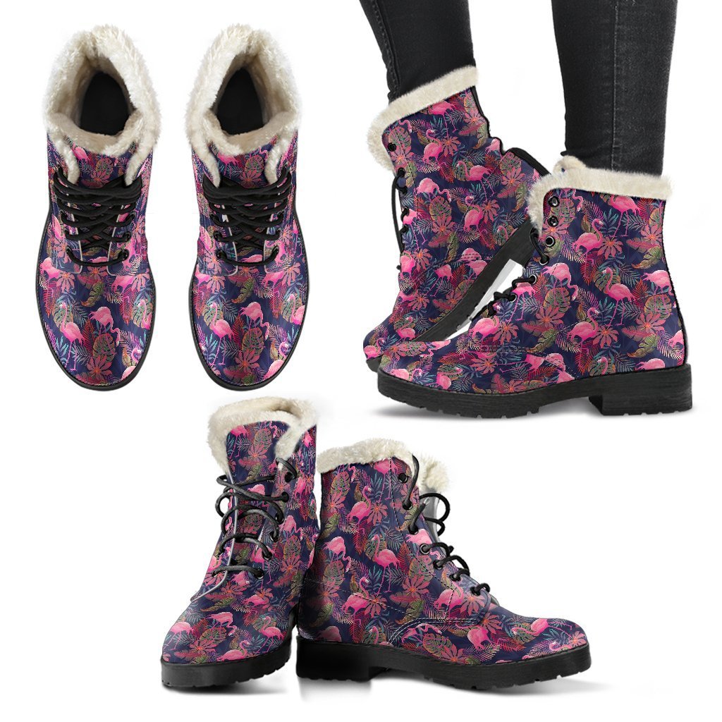 Tropical Flamingo Palm Leaves Hawaiian Floral Pattern Print Comfy Winter Boots-grizzshop