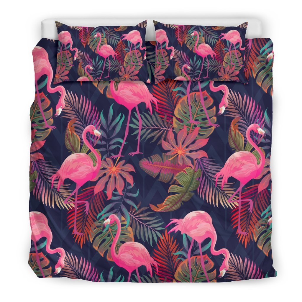 Tropical Flamingo Palm Leaves Hawaiian Floral Pattern Print Duvet Cover Bedding Set-grizzshop