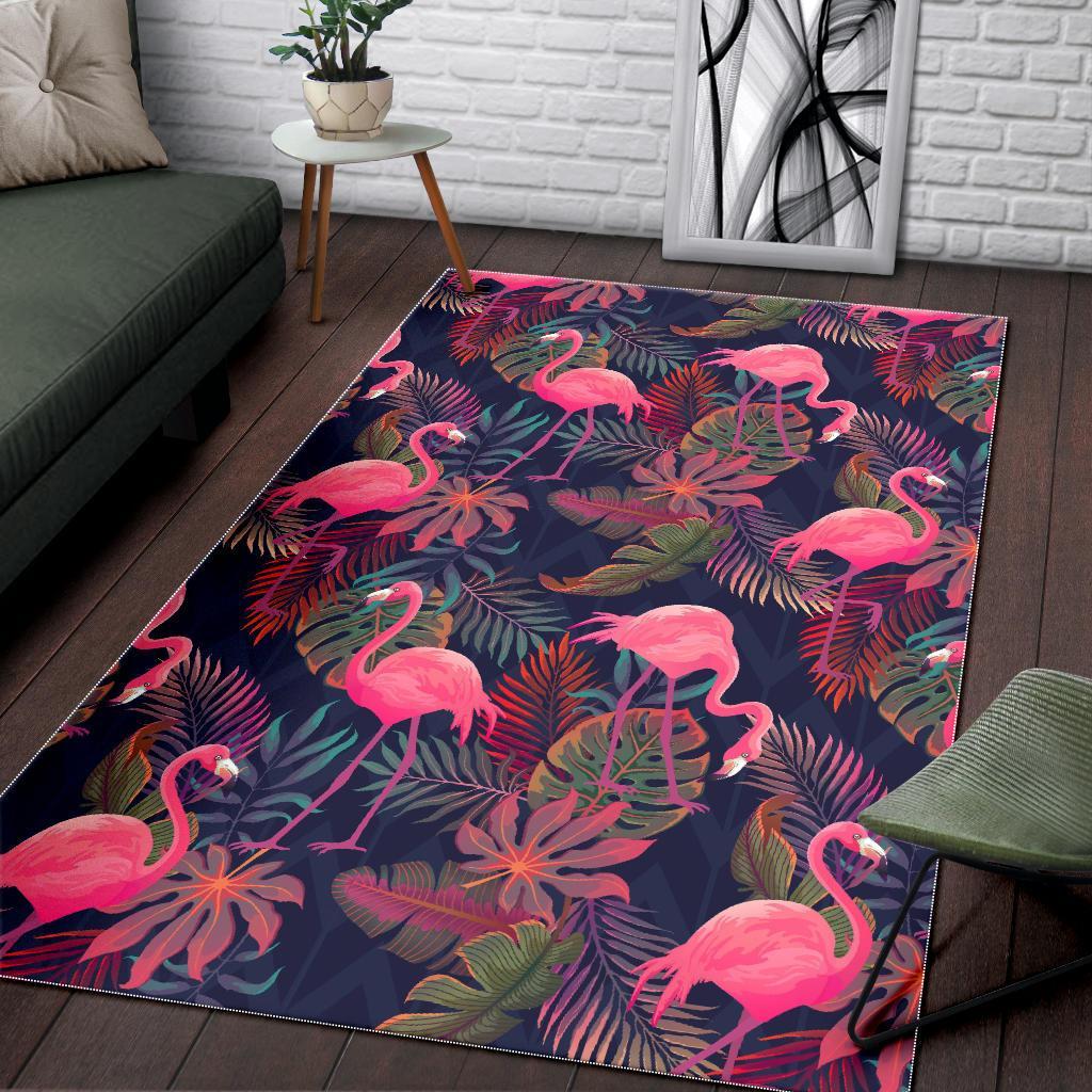 Tropical Flamingo Palm Leaves Hawaiian Floral Pattern Print Floor Mat-grizzshop