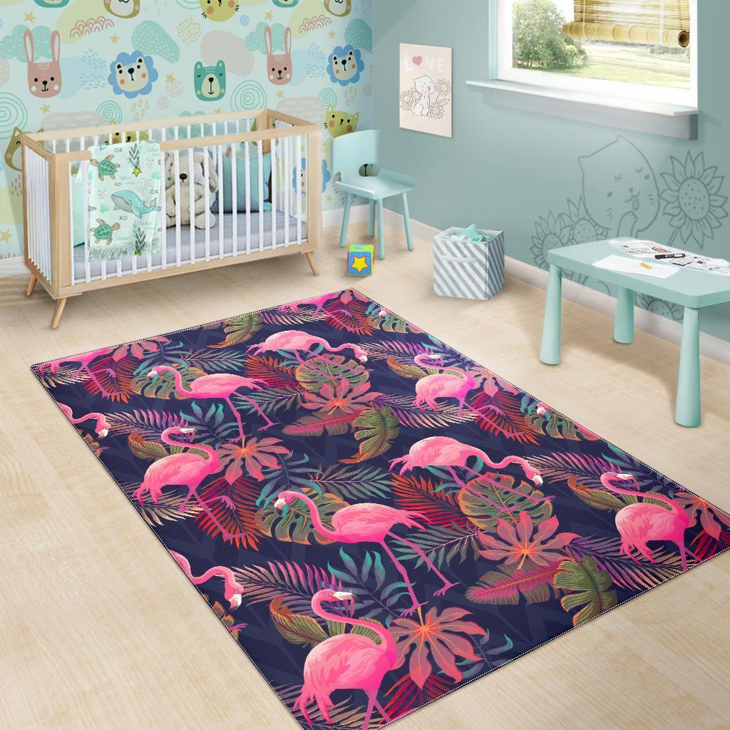Tropical Flamingo Palm Leaves Hawaiian Floral Pattern Print Floor Mat-grizzshop