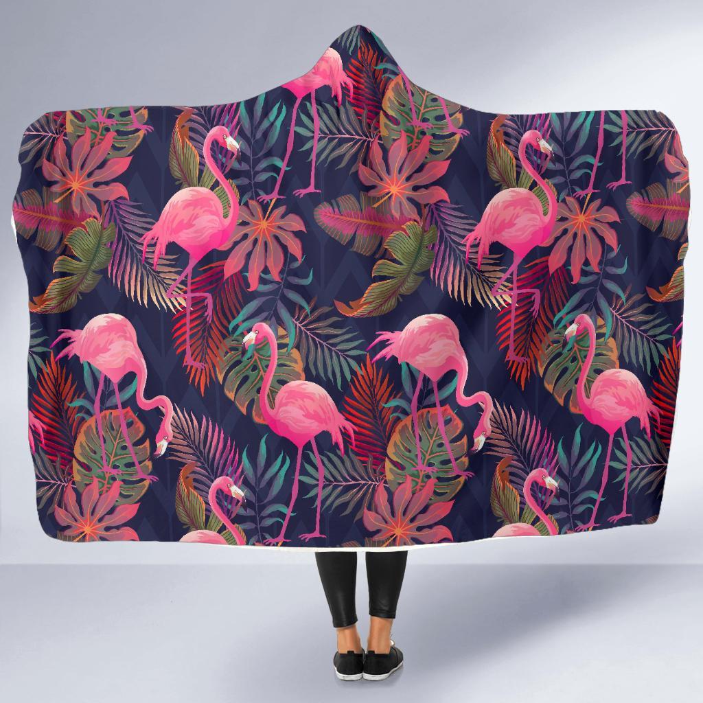 Tropical Flamingo Palm Leaves Hawaiian Floral Pattern Print Hooded Blanket-grizzshop