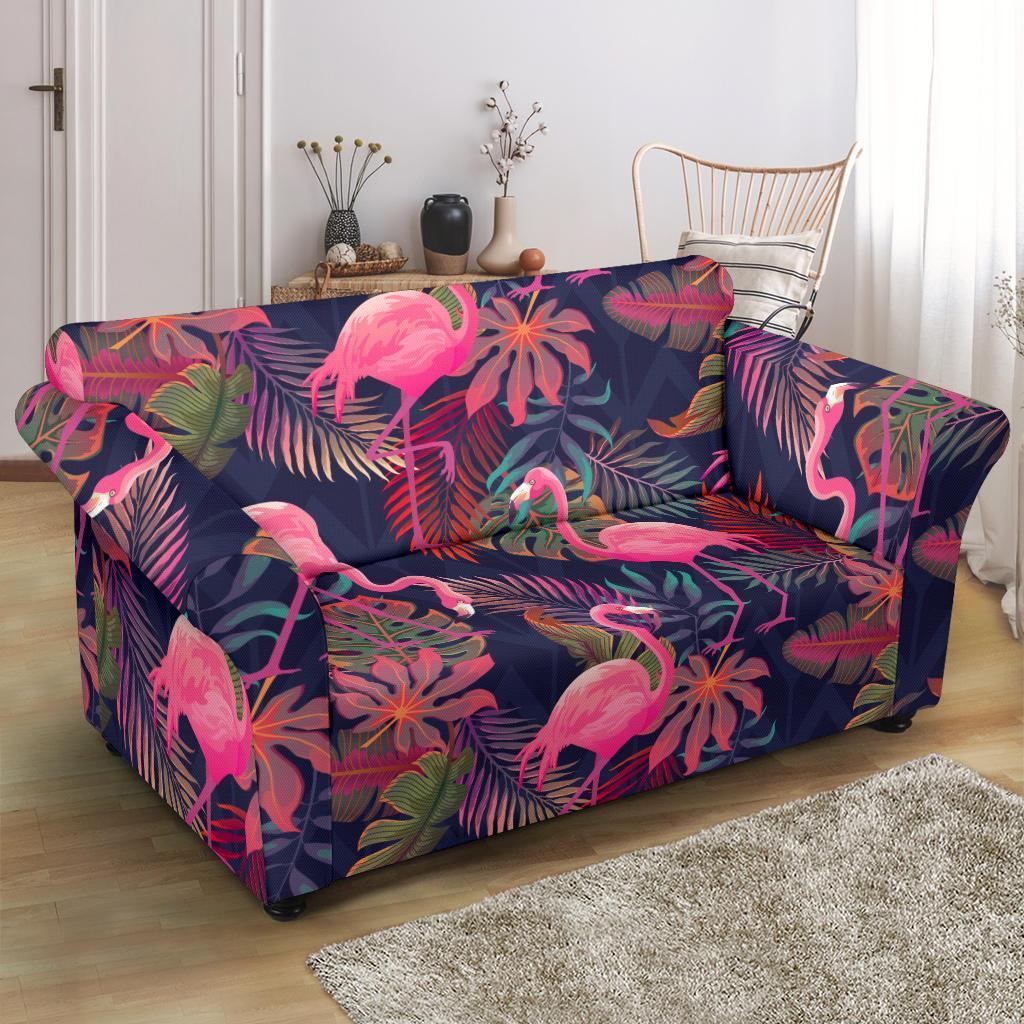 Tropical Flamingo Palm Leaves Hawaiian Floral Pattern Print Loveseat Cover-grizzshop