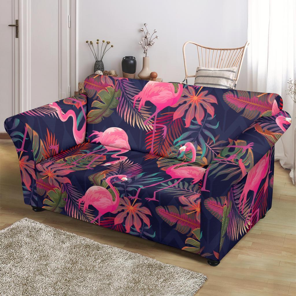 Tropical Flamingo Palm Leaves Hawaiian Floral Pattern Print Loveseat Cover-grizzshop