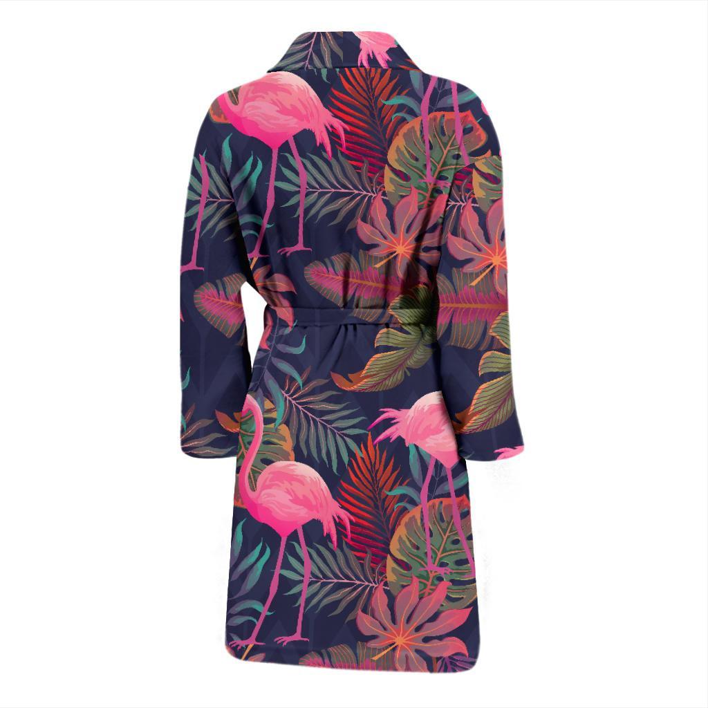 Tropical Flamingo Palm Leaves Hawaiian Floral Pattern Print Men Long Robe-grizzshop