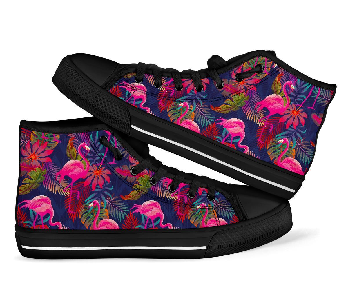 Tropical Flamingo Palm Leaves Hawaiian Floral Pattern Print Men Women's High Top Shoes-grizzshop