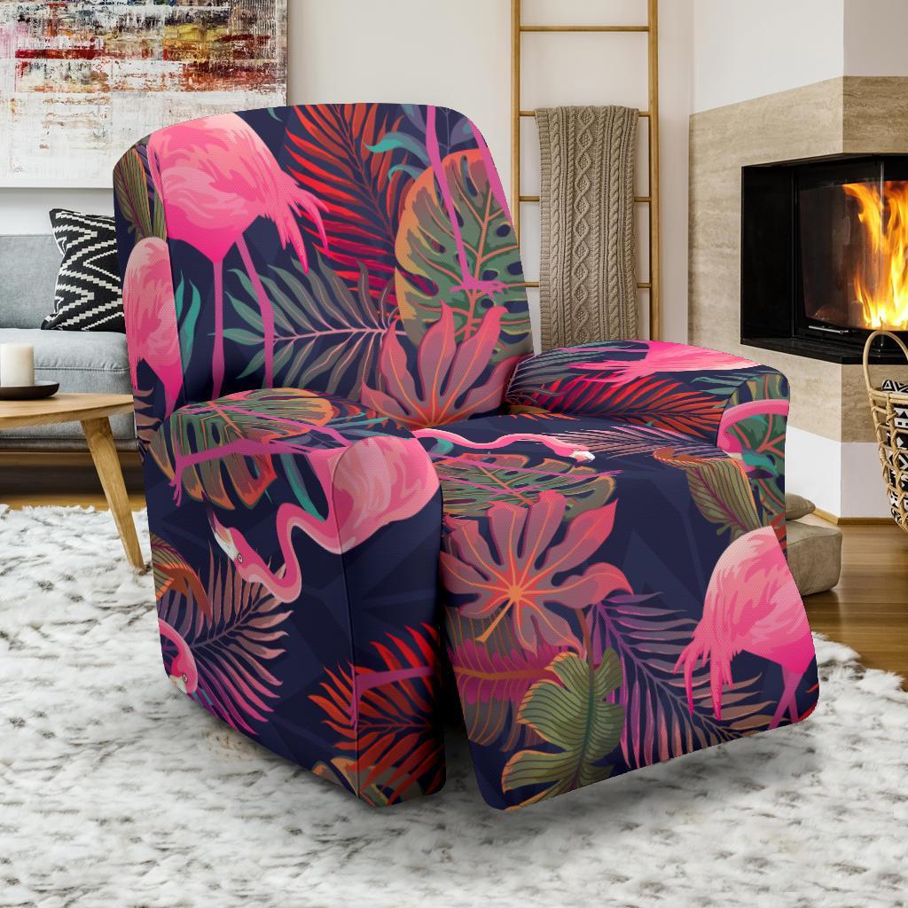 Tropical Flamingo Palm Leaves Hawaiian Floral Pattern Print Recliner Cover-grizzshop