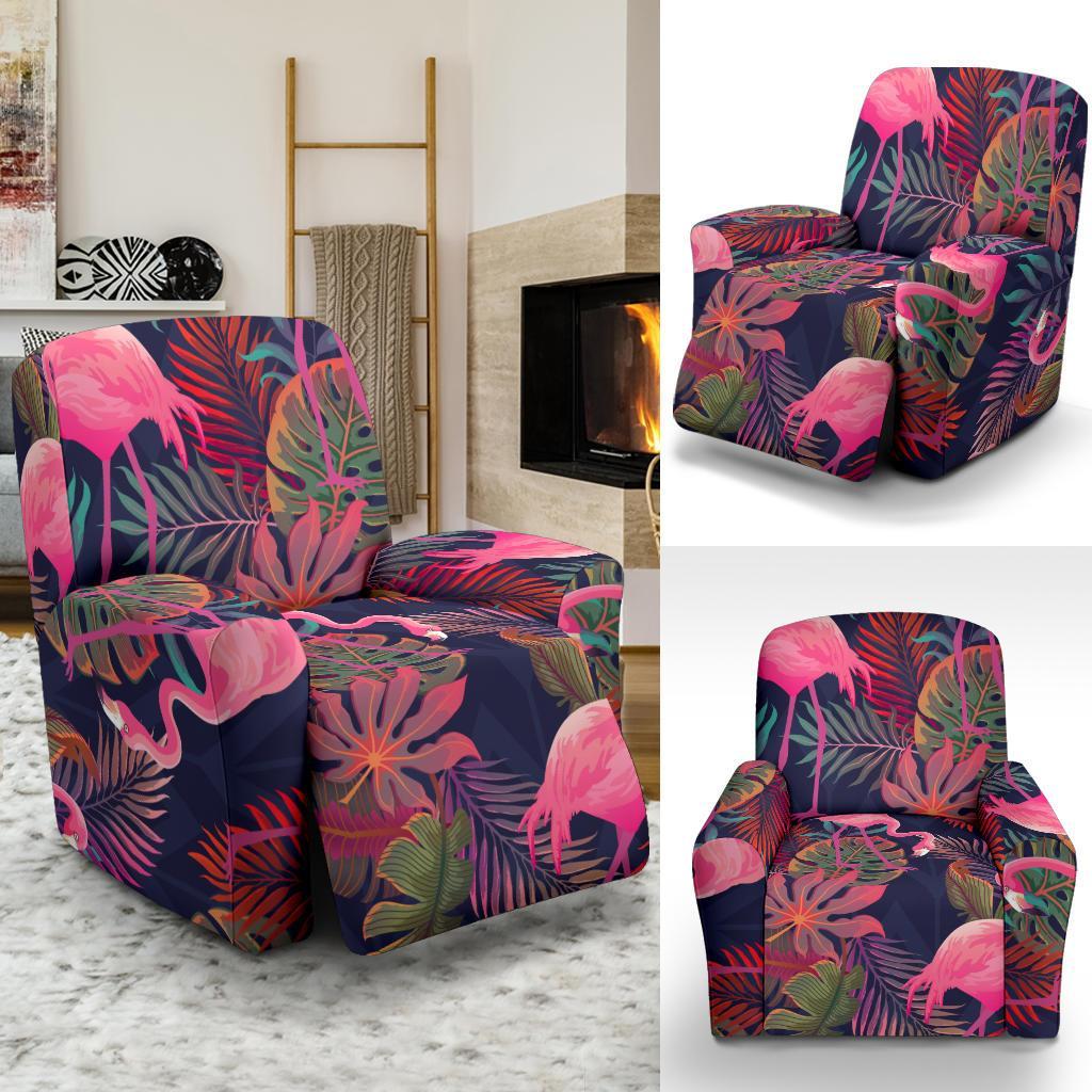 Tropical Flamingo Palm Leaves Hawaiian Floral Pattern Print Recliner Cover-grizzshop