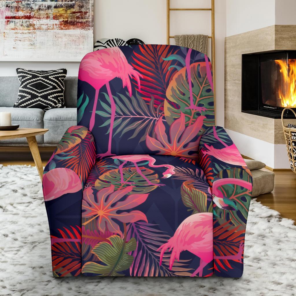 Tropical Flamingo Palm Leaves Hawaiian Floral Pattern Print Recliner Cover-grizzshop