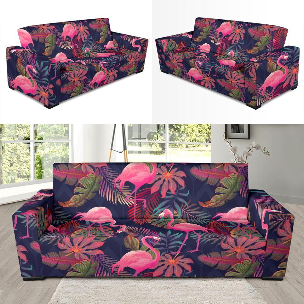 Tropical Flamingo Palm Leaves Hawaiian Floral Pattern Print Sofa Covers-grizzshop