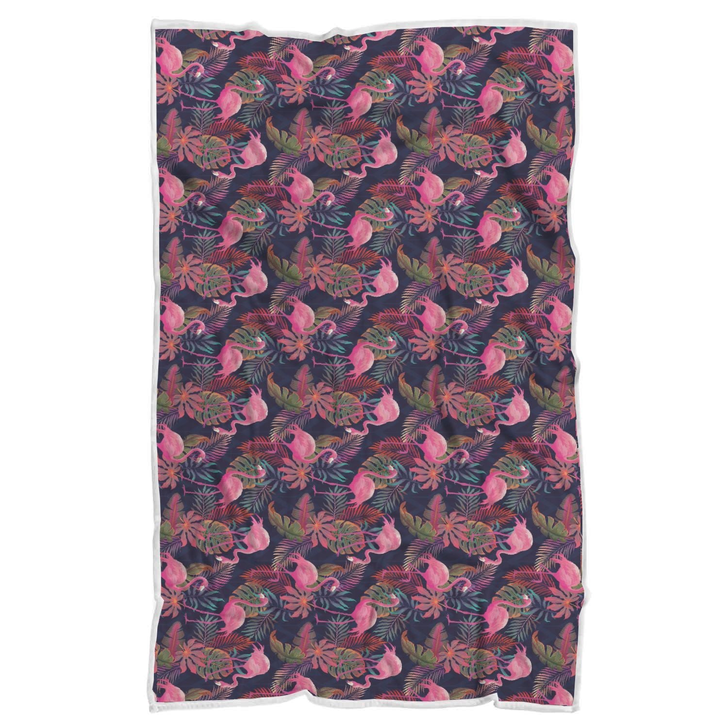 Tropical Flamingo Palm Leaves Hawaiian Floral Pattern Print Throw Blanket-grizzshop