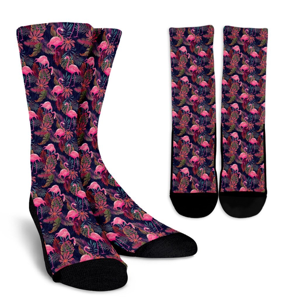 Tropical Flamingo Palm Leaves Hawaiian Floral Pattern Print Unisex Crew Socks-grizzshop