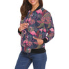 Tropical Flamingo Palm Leaves Hawaiian Floral Pattern Print Women Casual Bomber Jacket-grizzshop