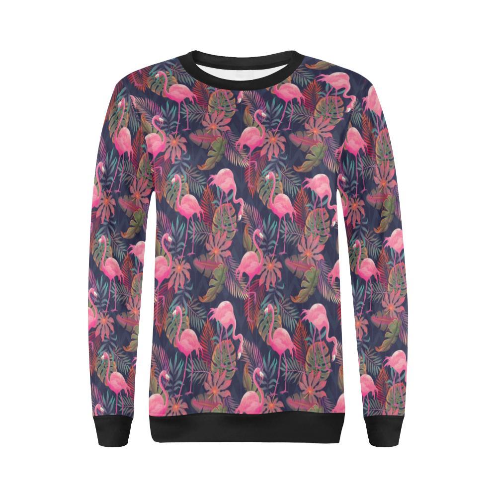 Tropical Flamingo Palm Leaves Hawaiian Floral Pattern Print Women Crewneck Sweatshirt-grizzshop