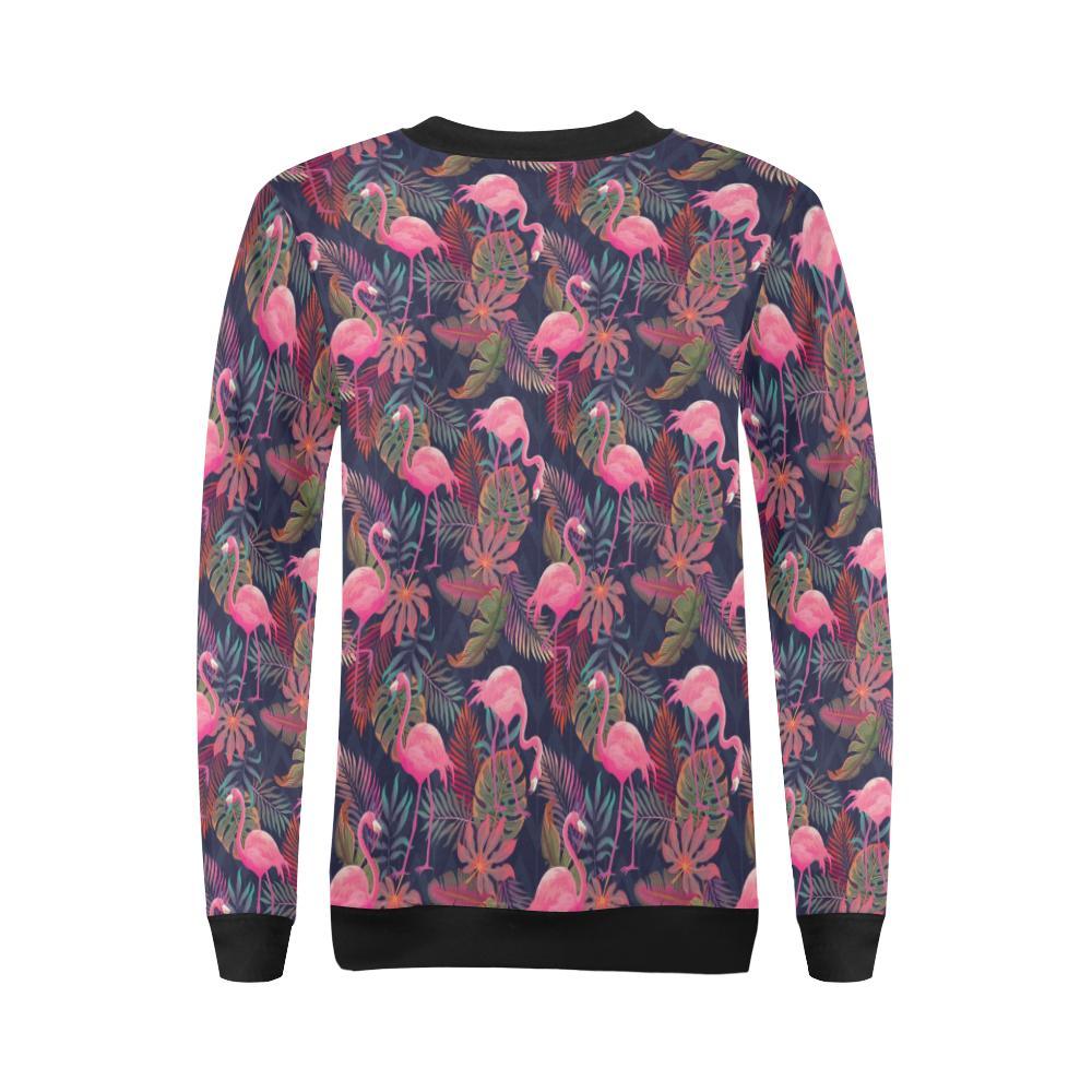 Tropical Flamingo Palm Leaves Hawaiian Floral Pattern Print Women Crewneck Sweatshirt-grizzshop