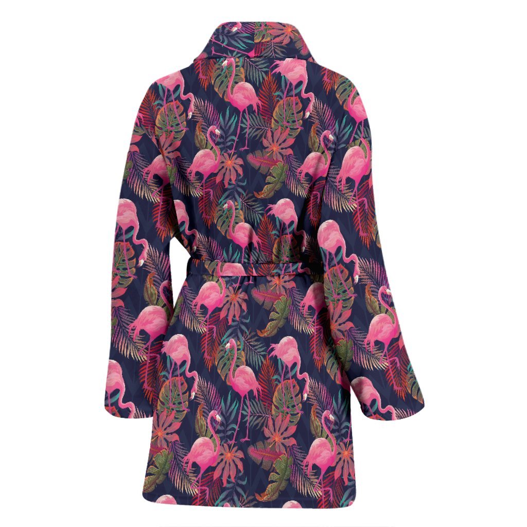 Tropical Flamingo Palm Leaves Hawaiian Floral Pattern Print Women Long Robe-grizzshop