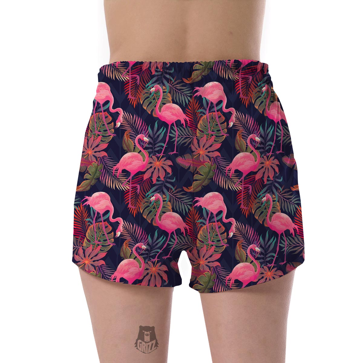 Tropical Flamingo Palm Leaves Hawaiian Floral Pattern Print Women's Shorts-grizzshop