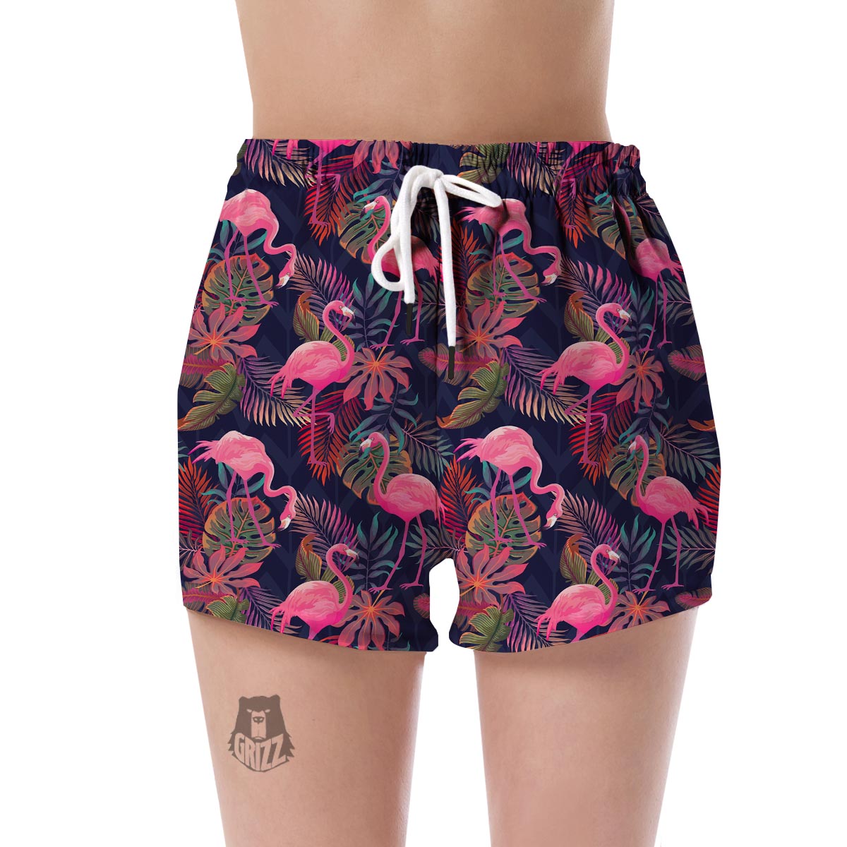 Tropical Flamingo Palm Leaves Hawaiian Floral Pattern Print Women's Shorts-grizzshop