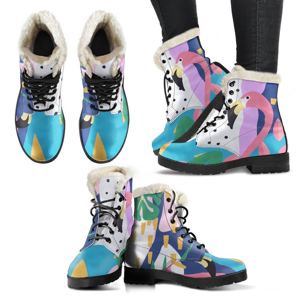Tropical Flamingo Palm Leaves Hawaiian Pattern Print Comfy Winter Boots-grizzshop