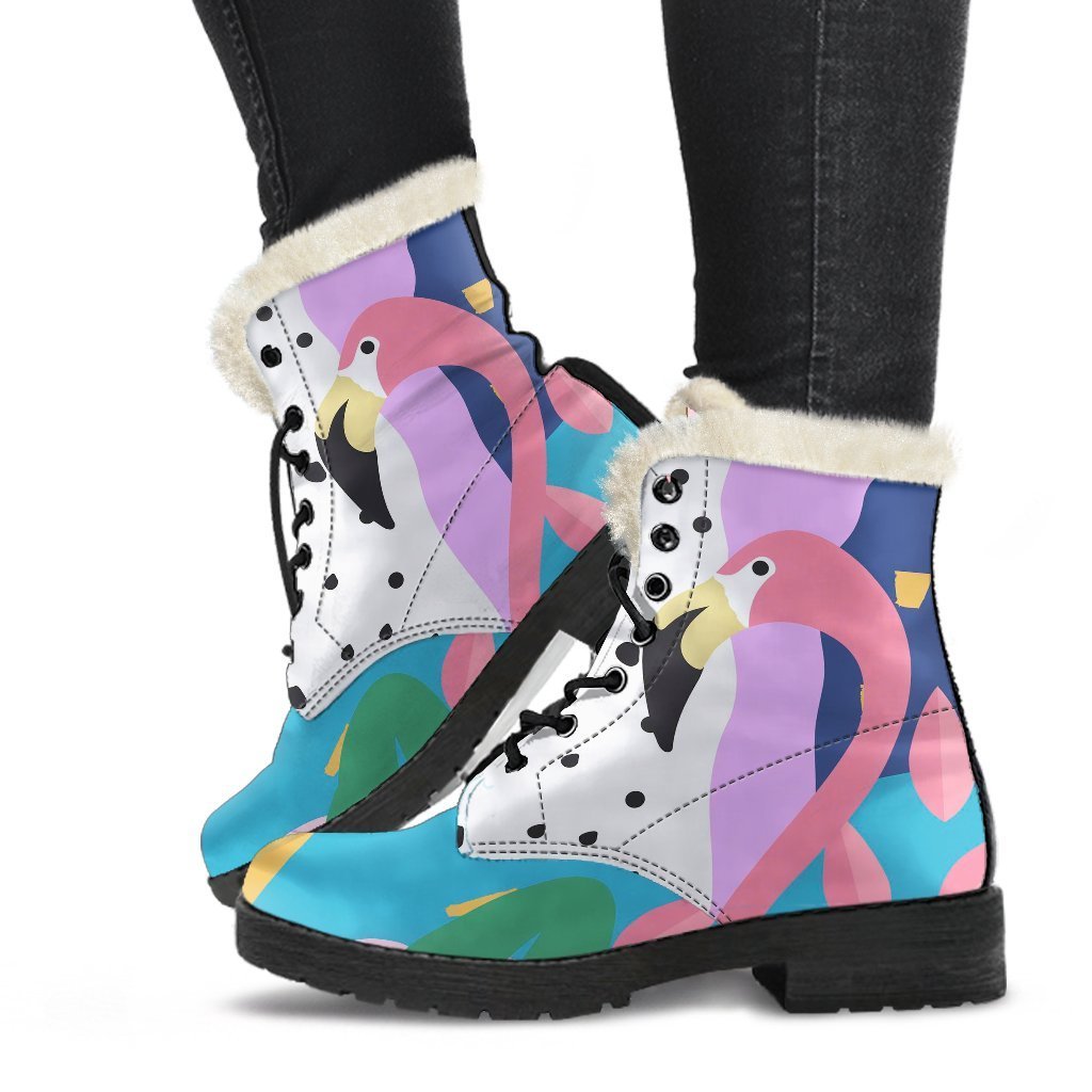 Tropical Flamingo Palm Leaves Hawaiian Pattern Print Comfy Winter Boots-grizzshop