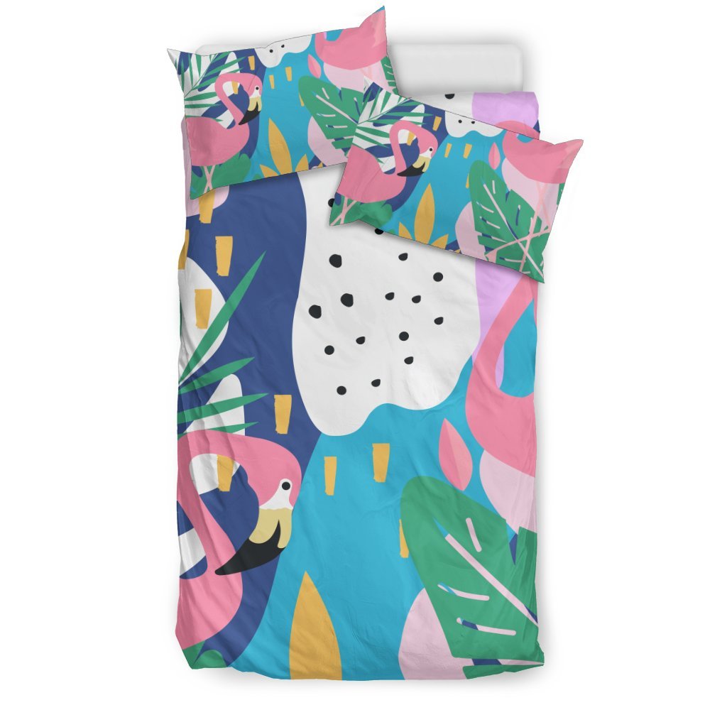 Tropical Flamingo Palm Leaves Hawaiian Pattern Print Duvet Cover Bedding Set-grizzshop