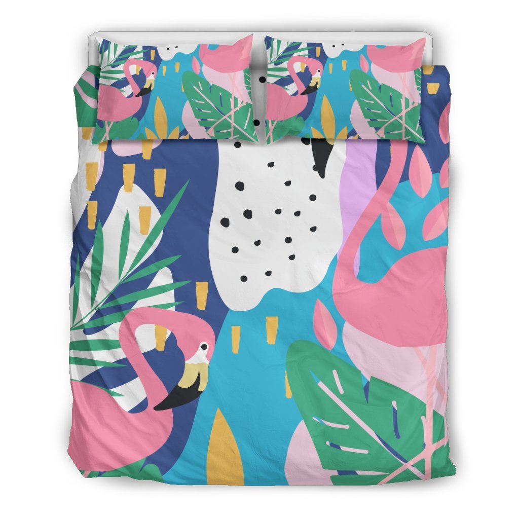 Tropical Flamingo Palm Leaves Hawaiian Pattern Print Duvet Cover Bedding Set-grizzshop