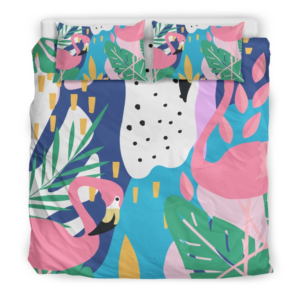 Tropical Flamingo Palm Leaves Hawaiian Pattern Print Duvet Cover Bedding Set-grizzshop