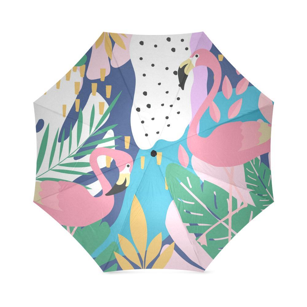 Tropical Flamingo Palm Leaves Hawaiian Pattern Print Foldable Umbrella-grizzshop