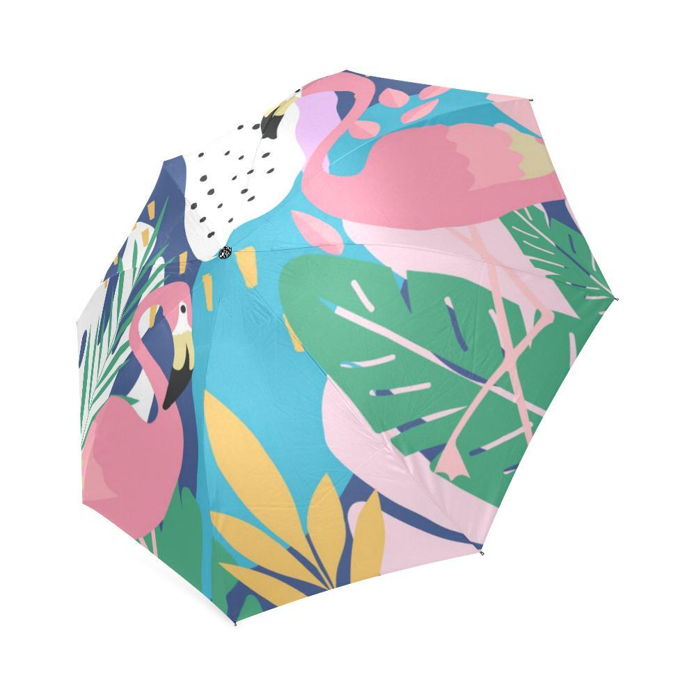 Tropical Flamingo Palm Leaves Hawaiian Pattern Print Foldable Umbrella-grizzshop