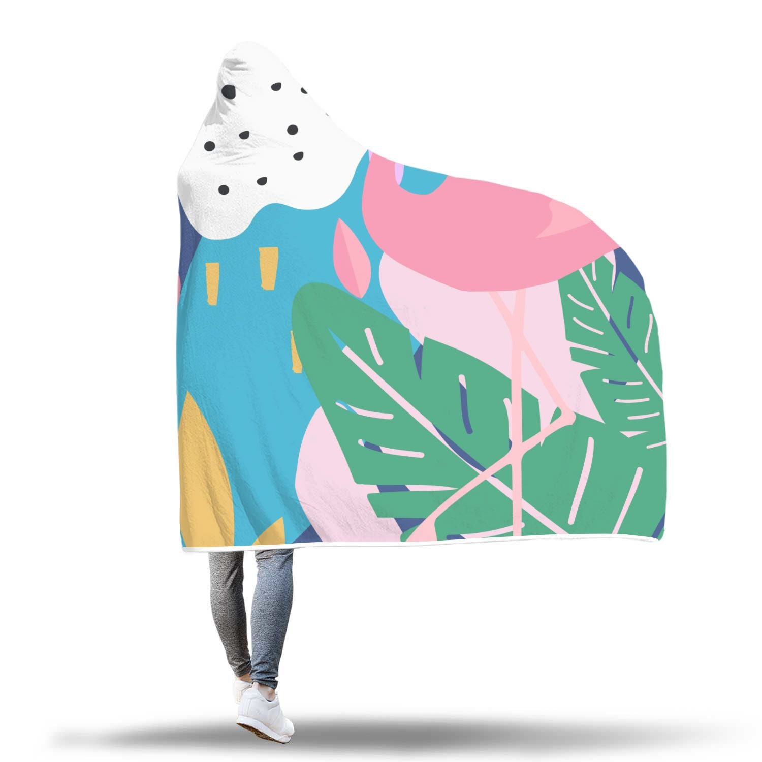 Tropical Flamingo Palm Leaves Hawaiian Pattern Print Hooded Blanket-grizzshop