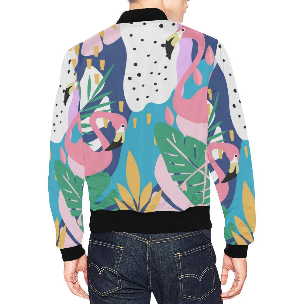 Tropical Flamingo Palm Leaves Hawaiian Pattern Print Men's Bomber Jacket-grizzshop