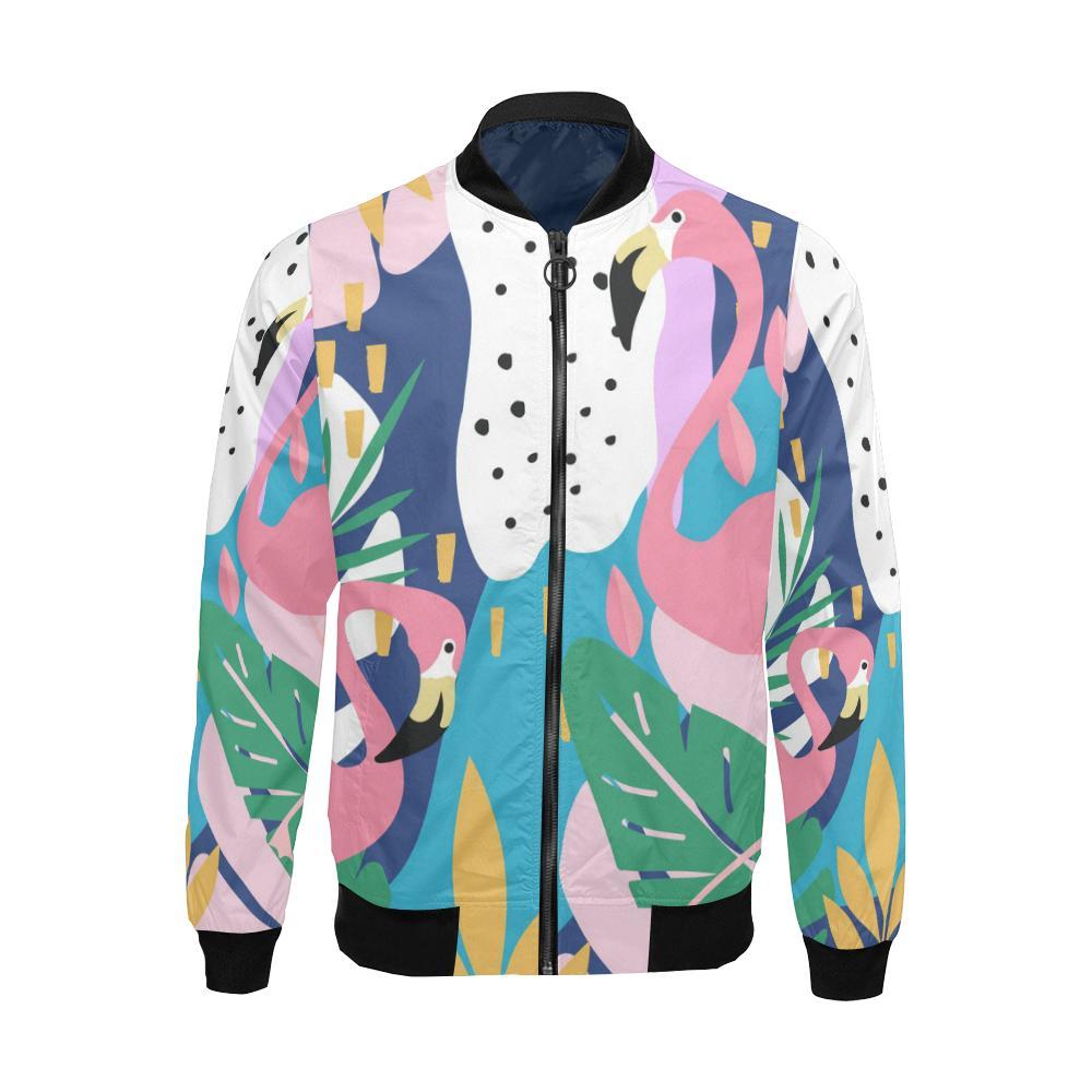 Tropical Flamingo Palm Leaves Hawaiian Pattern Print Men's Bomber Jacket-grizzshop