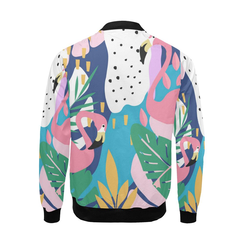 Tropical Flamingo Palm Leaves Hawaiian Pattern Print Men's Bomber Jacket-grizzshop
