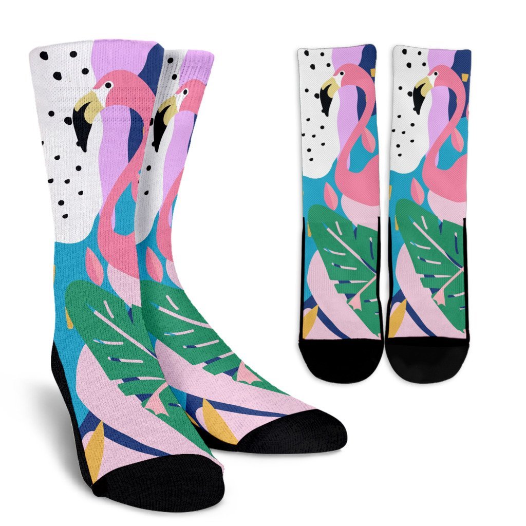 Tropical Flamingo Palm Leaves Hawaiian Pattern Print Unisex Crew Socks-grizzshop