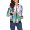 Tropical Flamingo Palm Leaves Hawaiian Pattern Print Women Casual Bomber Jacket-grizzshop