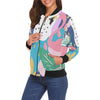 Tropical Flamingo Palm Leaves Hawaiian Pattern Print Women Casual Bomber Jacket-grizzshop