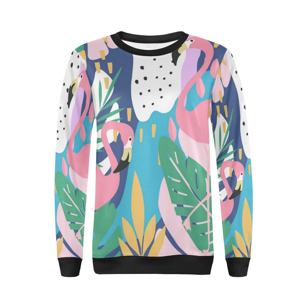 Tropical Flamingo Palm Leaves Hawaiian Pattern Print Women Crewneck Sweatshirt-grizzshop