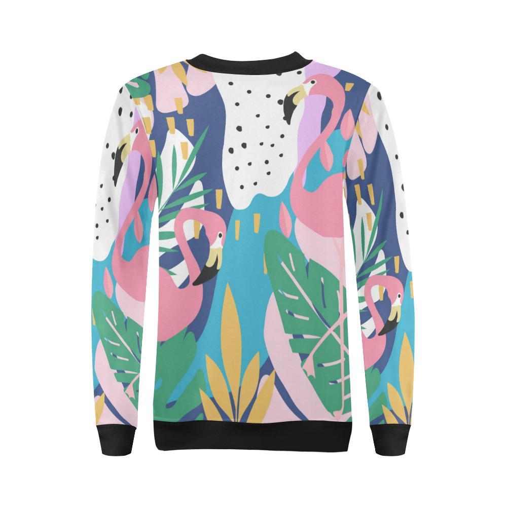 Tropical Flamingo Palm Leaves Hawaiian Pattern Print Women Crewneck Sweatshirt-grizzshop